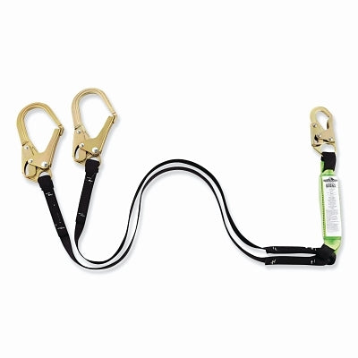 Shock Absorbing Lanyard, 6 ft, Steel Snap Hook, 310 lb, Steel Form Hook, 2 Legs
