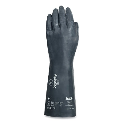 53-003 Chemical Gloves, Nylon Liner, Size 9, Black, Supported Gauntlet
