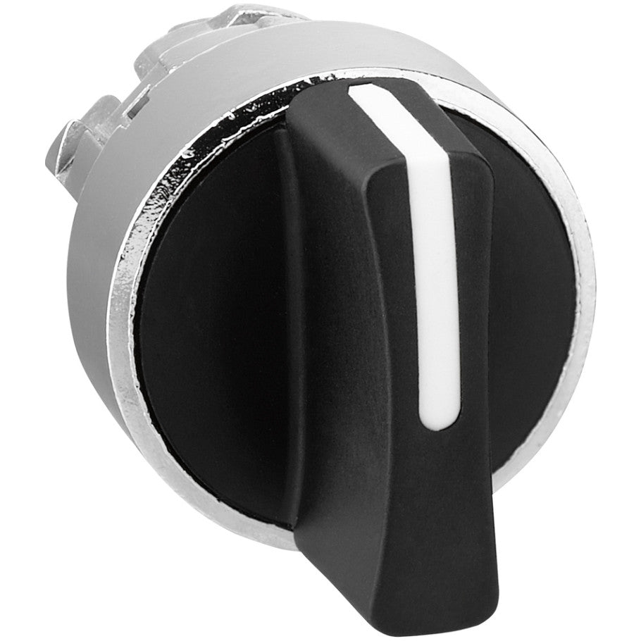 Selector switch head, Harmony XB4, metal, black, 22mm, 3 positions, spring return from left to center