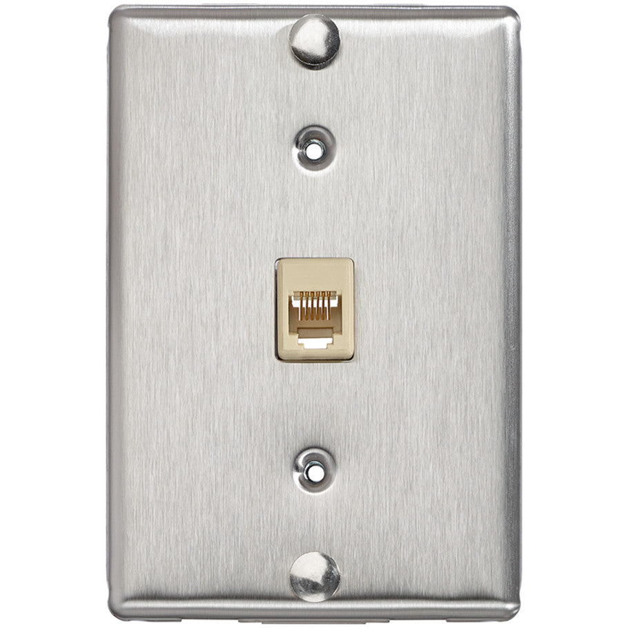Type 630A Quick-Connect Wall Phone Jack With Stainless Steel Faceplate, 6P6C