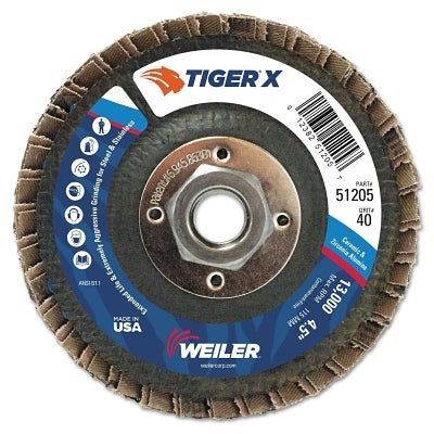 Tiger X Flap Disc, 4-1/2 in Angled, 40 Grit, 5/8 in to 11 Arbor