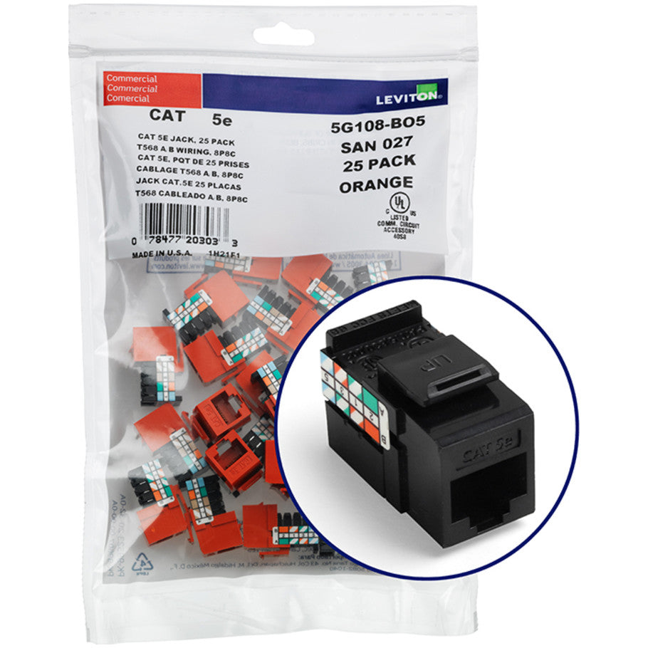 GigaMax Cat 5e QuickPort Connector Quickpack, Black, 25 Pack