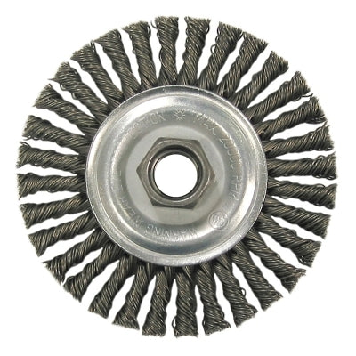 Wolverine Knot Wire Wheel, Stringer Bead Twist, 4 in dia x 3/16 in W Face, 5/8 in-11 UNC, 0.020 in SS Wire, 20000 RPM