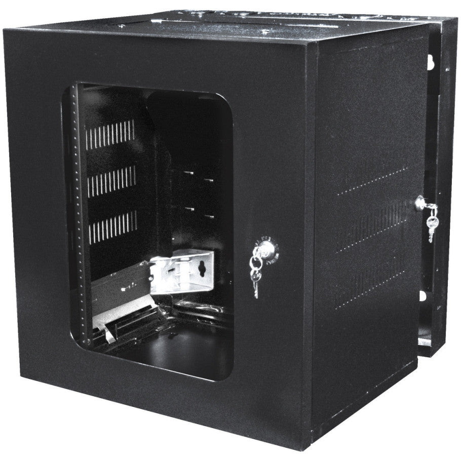 QUADCAB Wall Mount Enclosure, Steel, Black, Window Door, 12 RU, 24 H x 26 in. D