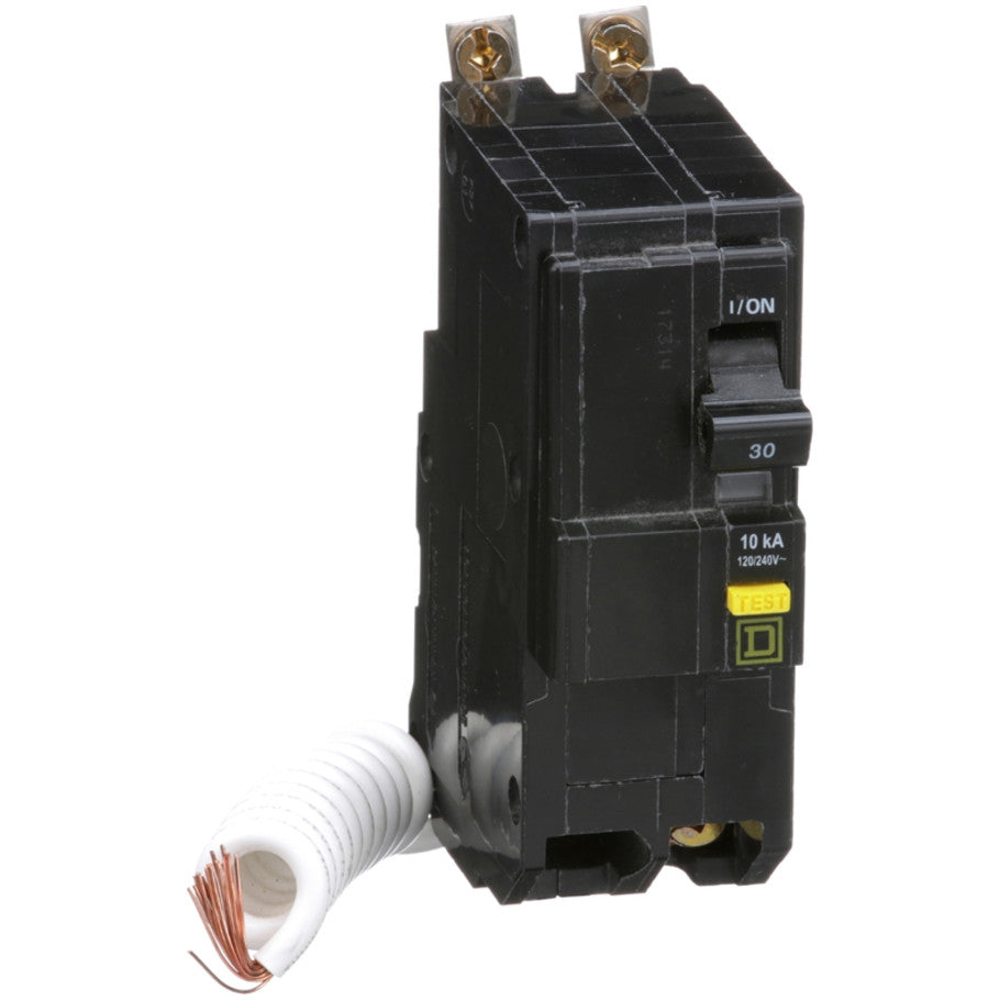 Mini circuit breaker, QO, 30A, 2 pole, 120/240VAC, 10kA, bolt on, 6mA grd fault A, pigtail  TAA
