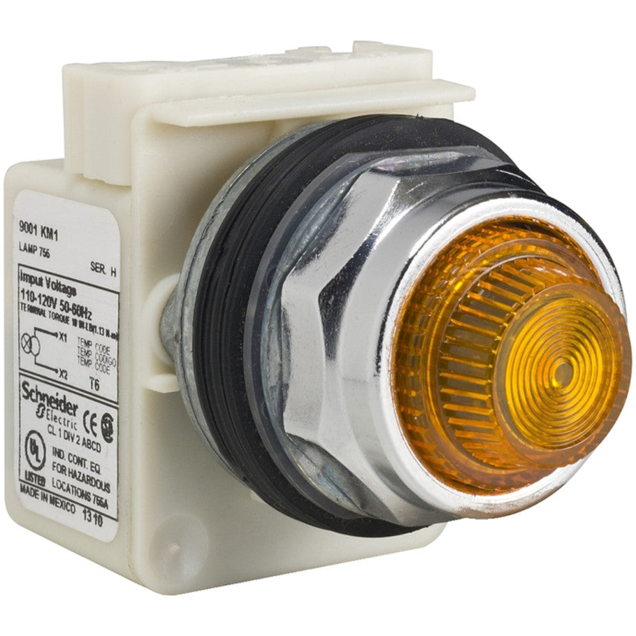 Harmony 30mm Pushbutton Pilot Light, TypeK, Transformer-Style, 120Vac, Plastic Amber Fresnel Cap