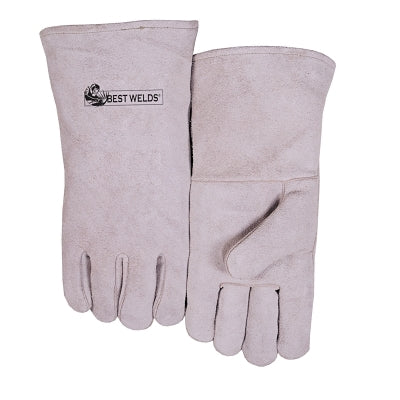 Leather Welder's Gloves, Shoulder Split Cowhide, Large, Gray