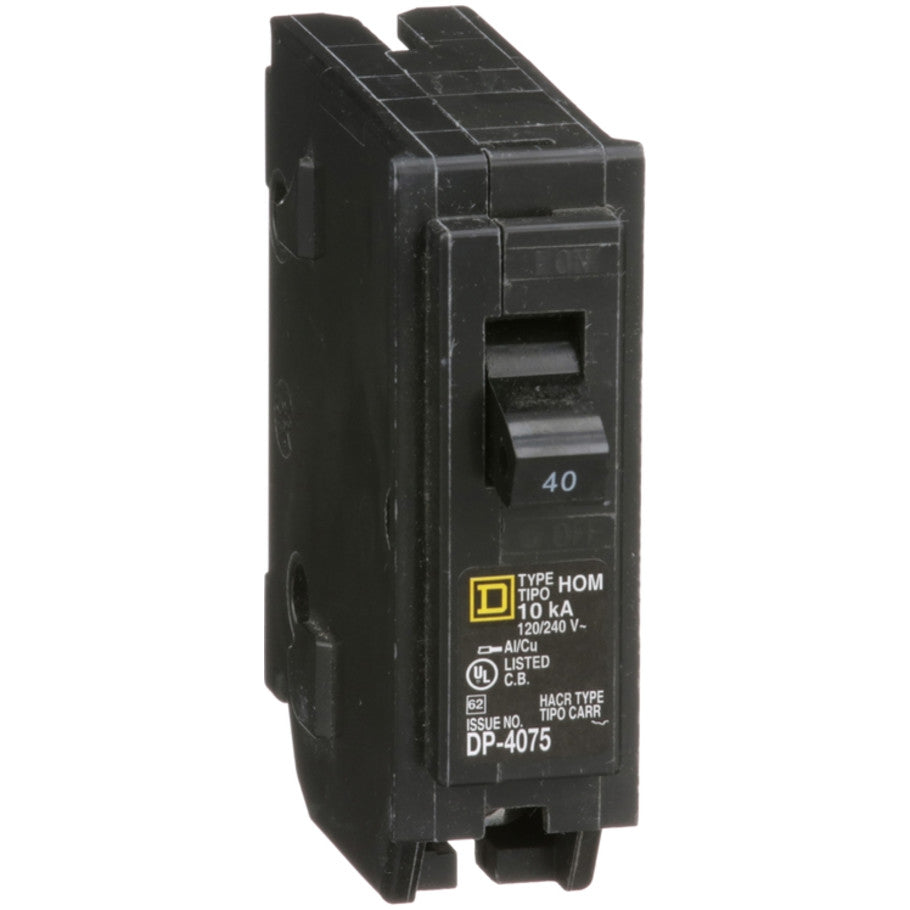 Homeline Circuit Breaker, Plug-In, 10kA, 120/240 Vac, 1-Pole, 40A
