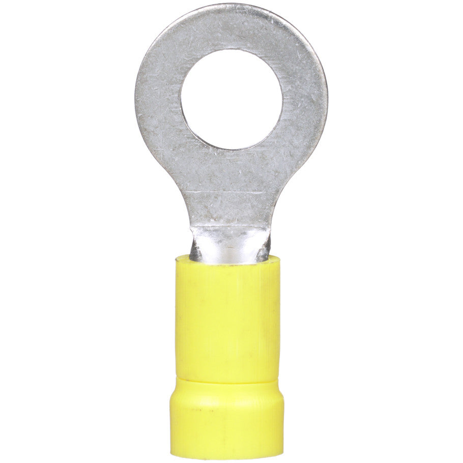 Pan-Term PV10-14R-L Ring Terminal, Yellow, Vinyl, 10-12 AWG, 1/4" Stud, PK50
