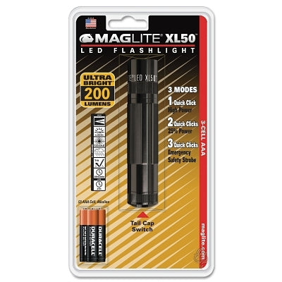 XL50 LED Flashlight, 3 AAA, 200 Lumens, Black