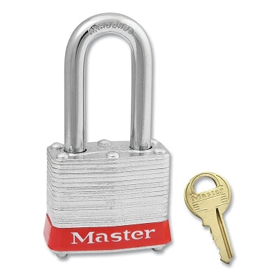 No. 3 Laminated Steel Padlock, 9/32 in dia, 5/8 in W x 3/4 in H Shackle, Silver/Red, MK, Keyed SM254