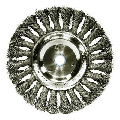 Standard Twist Knot Wire Wheel, 6 in D x 1/2 in W, .0118 Stainless Steel Wire