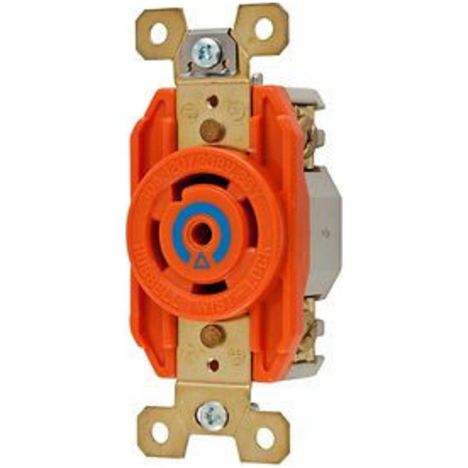 SpikeShield Twist-Lock Isolated Ground Receptacle, Single, Nylon Face, 30A 3-Phase Y 120/208V, 4P5W, Orange