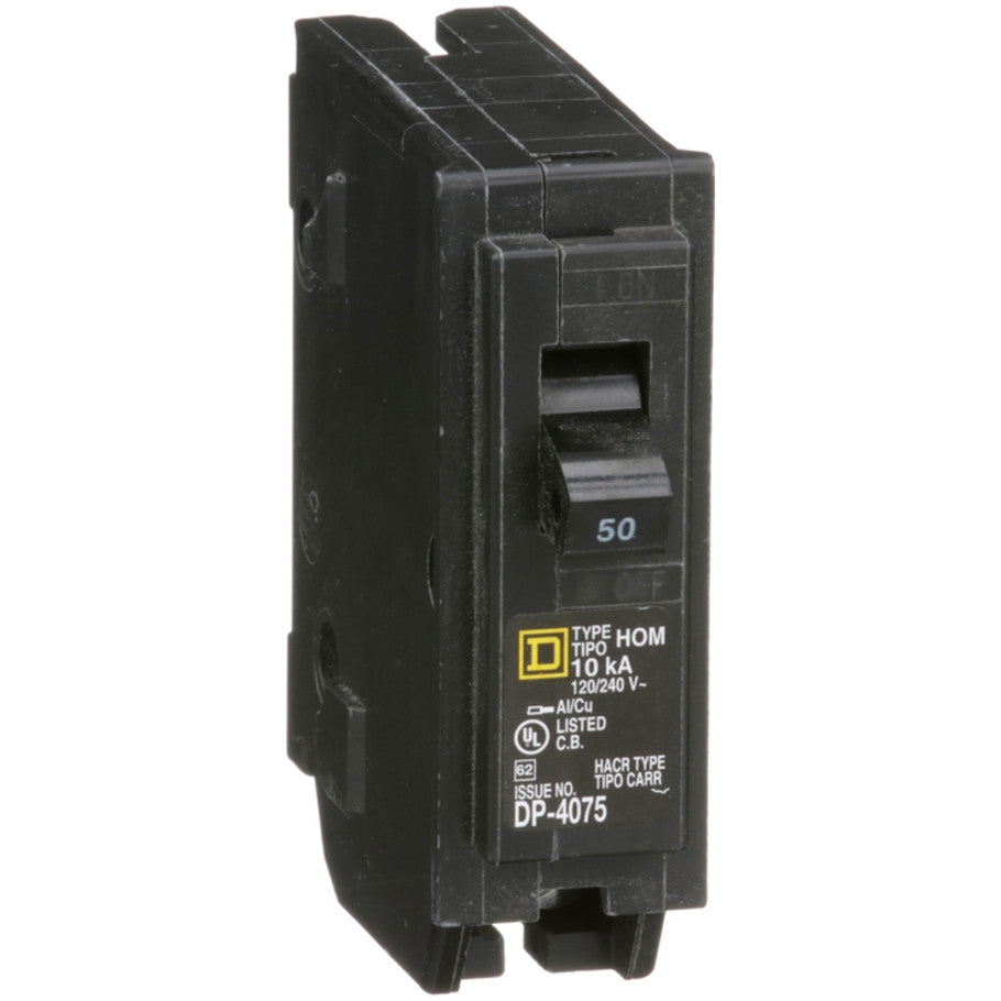 Homeline Circuit Breaker, Plug-In, 10kA, 120/240 Vac, 1-Pole, 50A