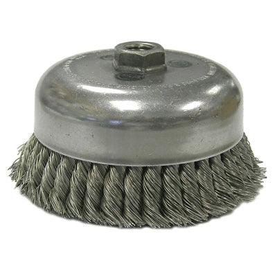 Heavy-Duty Knot Wire Cup Brush, 6 in Dia., 5/8-11 UNC Arbor, 1 3/8 x .035 Wire
