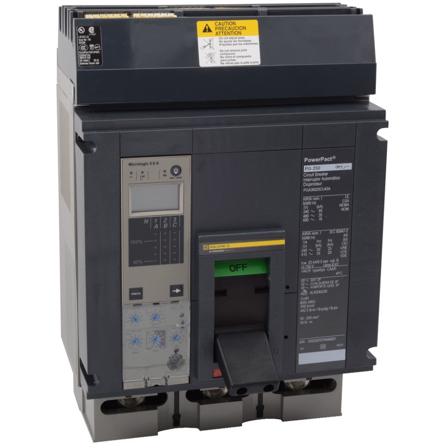 PowerPact P Circuit Breaker, I-Line, Micrologic 5.0, 800A, 3 Pole, 25 kA, 600 Vac, Phase ABC