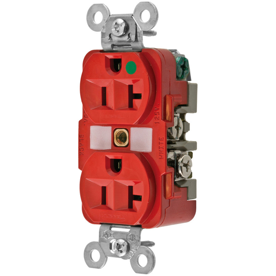 HBL Hospital Grade Duplex Receptacle, Extra Heavy Duty, 20A, Red