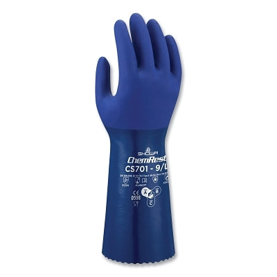 ChemRest Chemical-Resistant Coated Gloves, CS701, 9/Large, Double Coated, Rough Grip, Seamless Liner, Blue