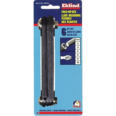 Metric Fold-Up Hex Key Set, 6 per Fold-Up, Hex Tip, Metric, Long