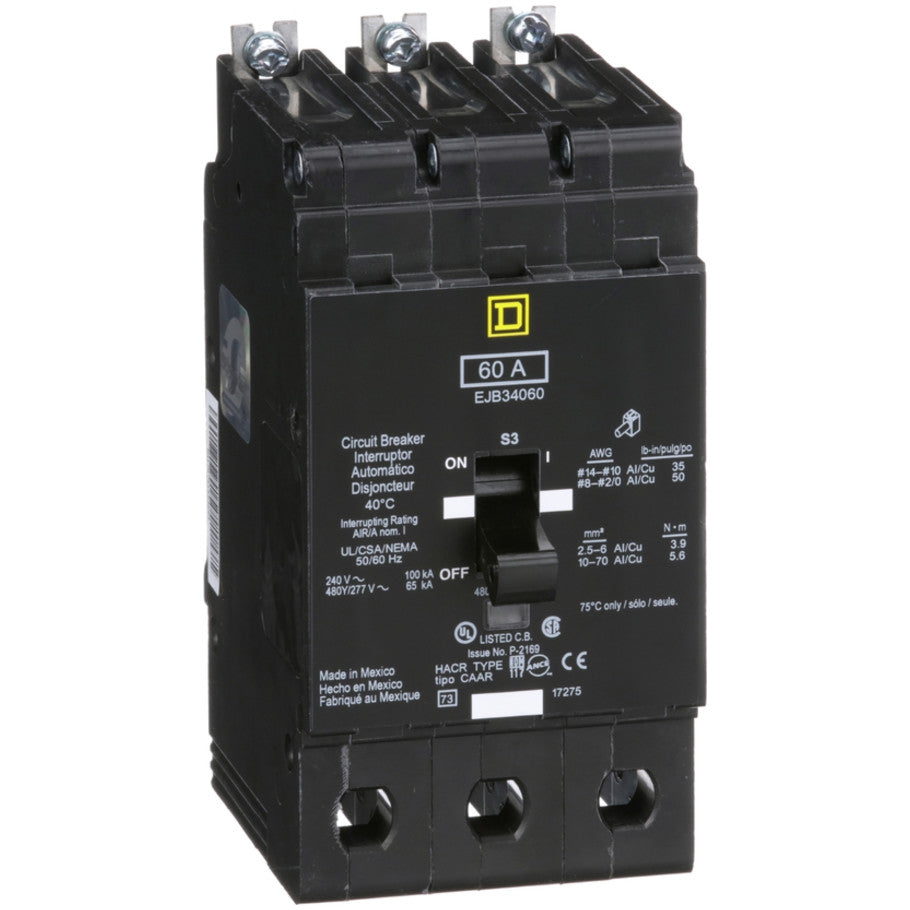 Mini circuit breaker, E-Frame, 60A, 3 pole, 480Y/277VAC, 100kA max, bolt on  TAA