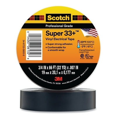 3M 054007-06132 Super 33+ Vinyl Electrical Tape, 66 ft L x 3/4 in W, Black