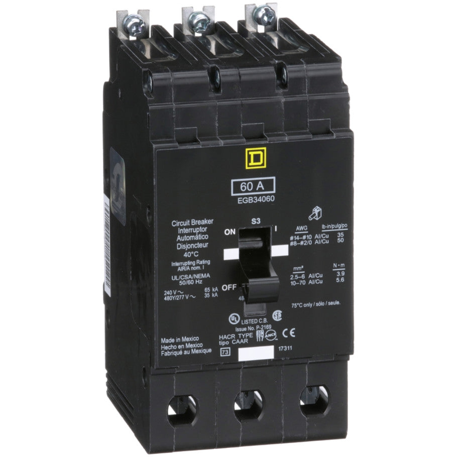 Mini circuit breaker, E-Frame, 60A, 3 pole, 480Y/277VAC, 65kA max, bolt on  TAA