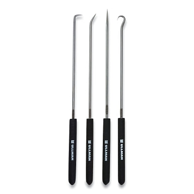 Long 4-Piece Hook and Pick Set, Non-Slip Handle, Steel, 9-3/4 in L