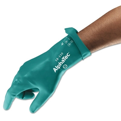 58-330 AQUADRI Medium-Duty Nitrile Gloves, Gauntlet Cuff, Soft Foam Lining, Size 10, Green