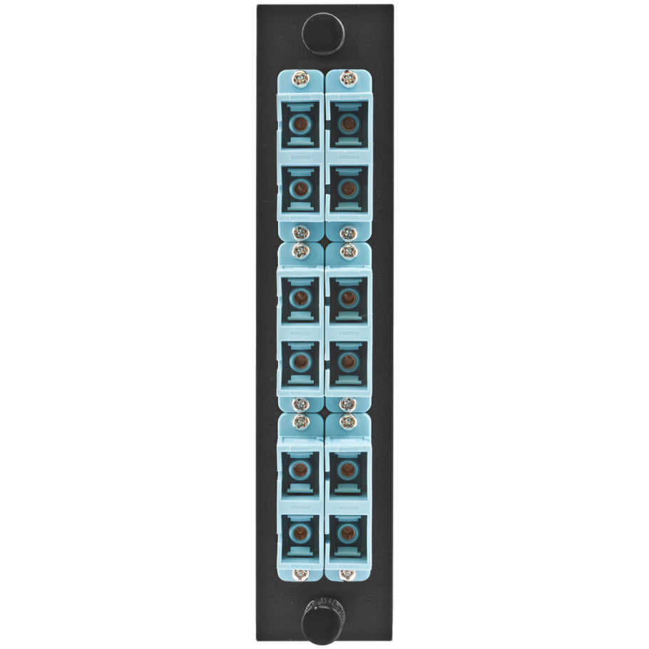 Fiber Optic Panel Adapter, 12-Fiber, 6) SC Duplex, Zircon Sleeves, Aqua