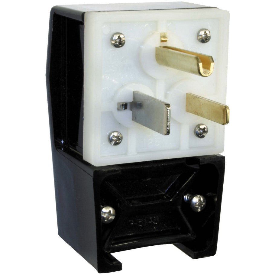 Straight Blade Plug, Angled, 4-Position, 50A, 125V, 2P3W, NEMA 5-50P, Cord Dia. 0.625 to 1.187 in., Black/White