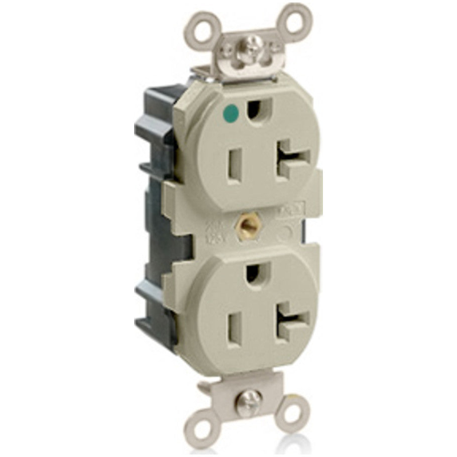 Wide Body Straight Blade Duplex Receptacle, Hospital Grade, 20A, 125V, Self-Grounding, Ivory