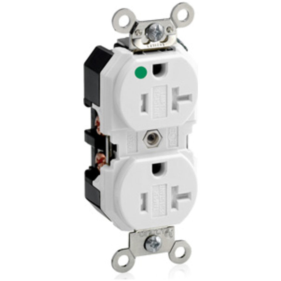 Straight Blade Duplex Receptacle, Extra Heavy Duty Hospital Grade, Tamper-Resistant, 20A, 125V, 2P3W, NEMA 5-20R, White