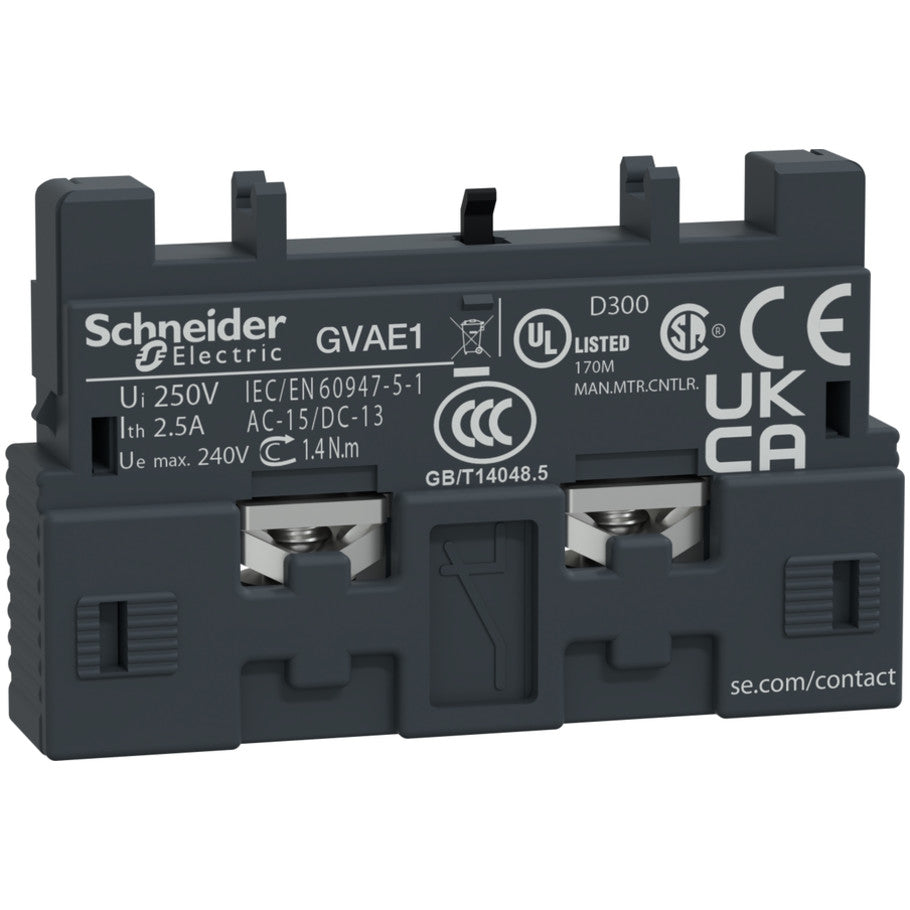 TeSys Deca Manual Starter and Protector, Auxiliary Contact Block, 1 NO or NC, Top Mount, Screw Clamp