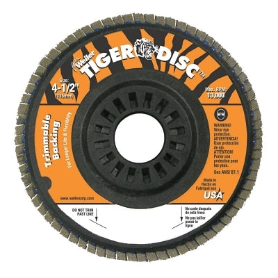 Trimmable Tiger Flap Discs, 4 1/2 in, 80 Grit, 7/8 in Arbor, 13,000 rpm