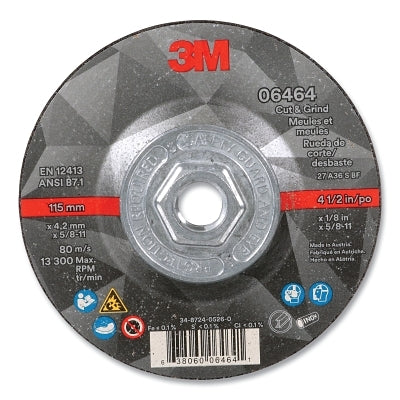3M 638060-06464 Cut and Grind Wheel, 4.5 in dia, 0.125 in thick, 5/8 in-11 arbor, 36+ Grit, Precision Shaped Ceramic