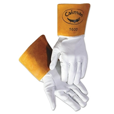 1600 Goat Grain Leather/Cowhide Cuff Unlined Welding Gloves, Large, White/Gold, 4 in cuff