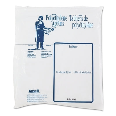 Disposable Polyethylene Aprons, 28 in x 55 in, Polyethylene, White