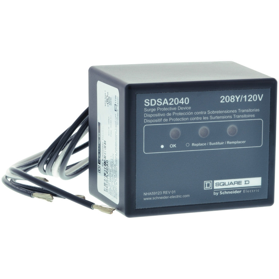 Surge Protection Device, Plastic, Panel Mounting, 208/120V ac, 40kA, 3-Phase, Black, 3.07 H x 3.62 W x 2.64 in. D