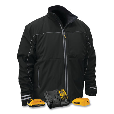 Lightweight Soft-Shell Heated Jacket, 2X-Large, Brushed Twill/Polyester Fleece Lining, Black/Silver, Includes Battery Kit