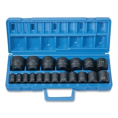 Impact Socket Set, 1/2 in Dr, SAE, 6-point, 3/8 in to 1-1/2 in, 19-Pc STD Length Master