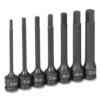 Impact Driver Set, 3/8 in Drive, Metric, 4 mm to 12 mm Size, 100 mm OAL, 7-Pc 4 in Length Hex