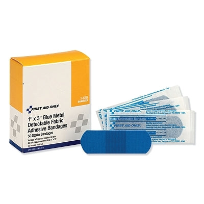 Blue Metal Detectable Bandage, 1 in W, 3 in L, Fabric with Metal