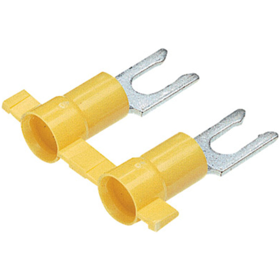 Reel Smart PV10-8LFB-2K Fork Terminal, Yellow, Vinyl, 10-12 AWG,  8 Stud