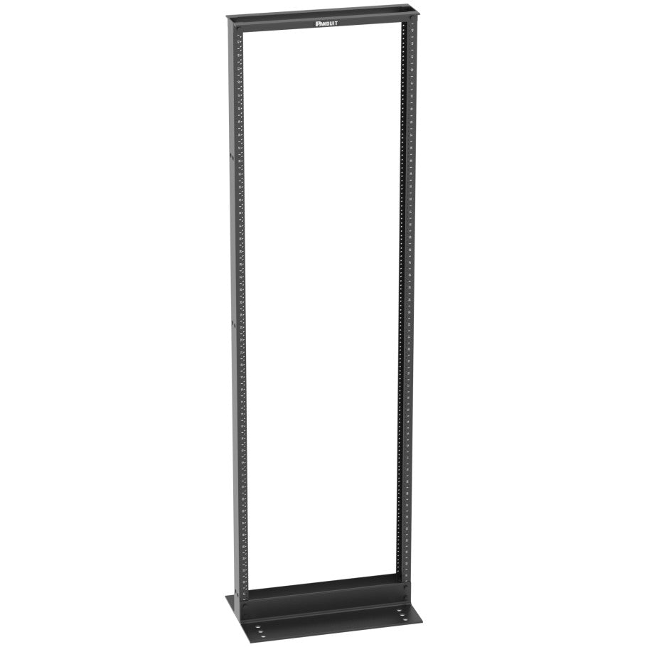 Panduit Standard 2-Post Equipment Rack, Floor Mount, Aluminum, 3 in. Channel,  12-24 Threaded Rail, 45 RU, Black