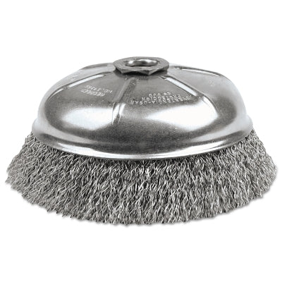 Crimped Wire Cup Brush, 6 in dia, 5/8-11 UNC Arbor, 0.02 in Stainless Steel Wire