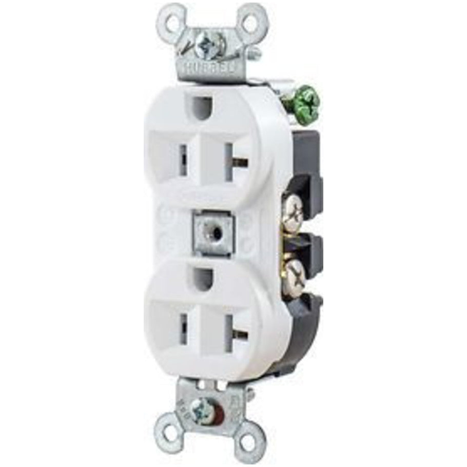 Hubbell-Pro Straight Blade Duplex Receptacle With Finder Groove Face, Heavy Duty, 20A, 125V, 2P3W, NEMA 5-20R, White