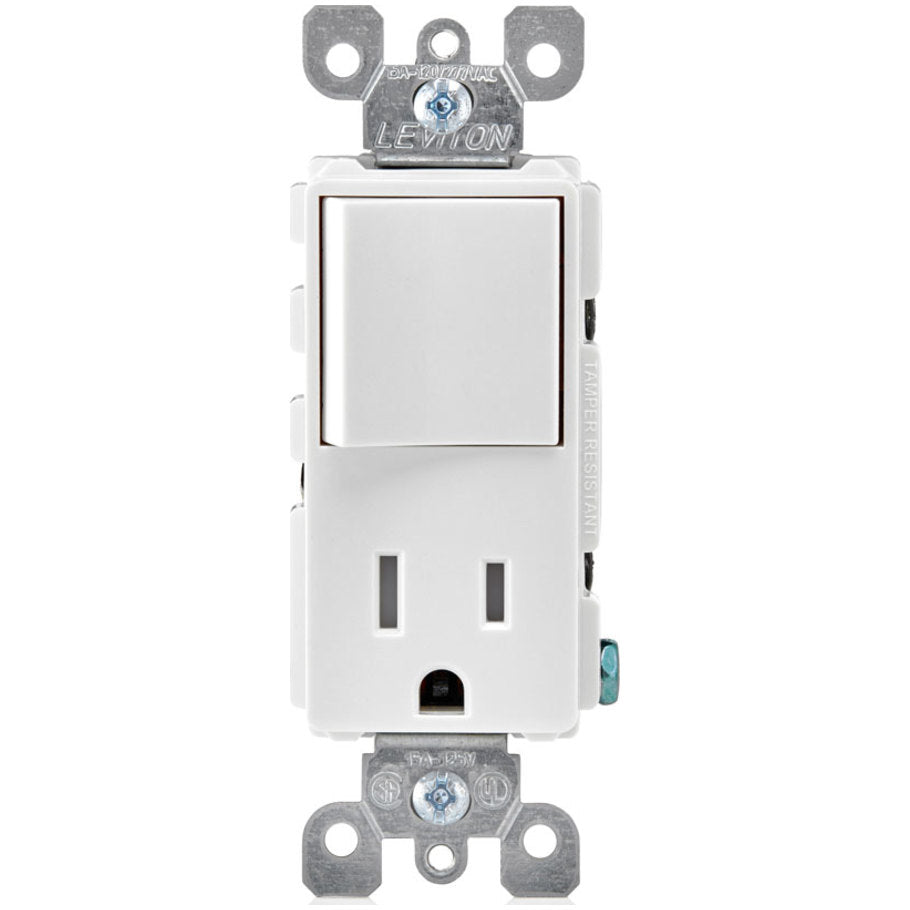 Tamper-Resistant Rocker NEMA Combination Decora Switch And Receptacle, White