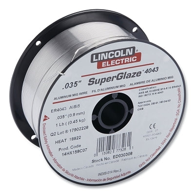SuperGlaze 4043 MIG Wire, 0.035 in dia, (20) 1 lb Spool, Aluminum
