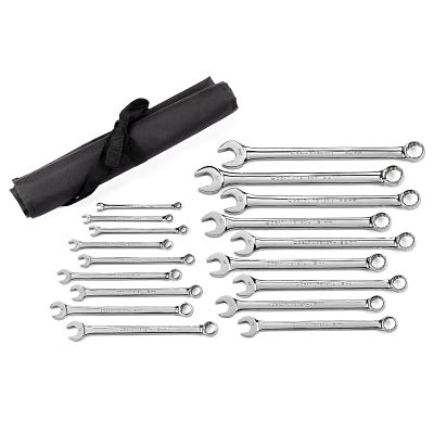 Long Pattern Combination Wrench Sets, 12 Points, Metric, Chrome, 18-pc