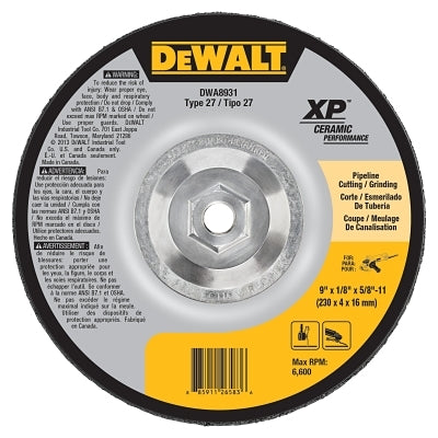 XP Ceramic Metal Grinding Wheel, Type 27, 9 in dia x 1/8 in x Thick 5/8 in-11 Arbor, 24 Grit